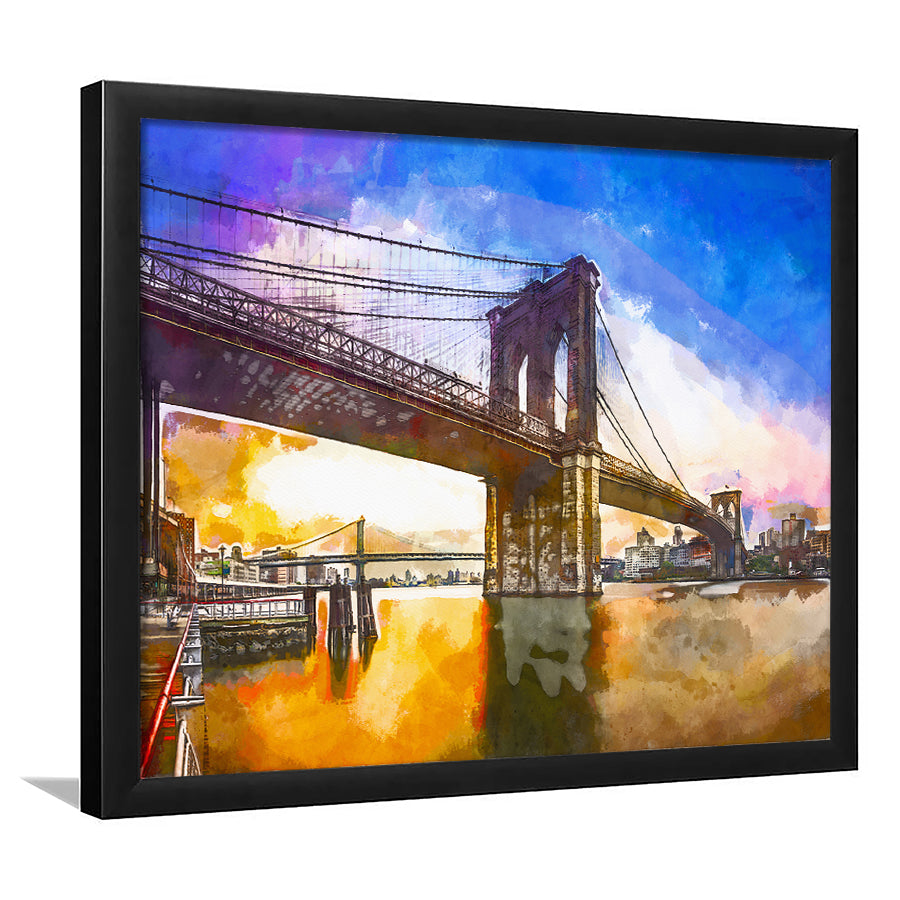 Brooklyn Bridge New York City Dawn City Art Watercolor Framed Art Prints Wall Art Decor,Framed Picture