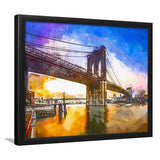 Brooklyn Bridge New York City Dawn City Art Watercolor Framed Art Prints Wall Art Decor,Framed Picture