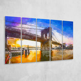Brooklyn Bridge New York City Dawn 5 Pieces Extra Large Canvas Prints Wall Art Home Decor