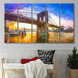 Brooklyn Bridge New York City Dawn 5 Pieces Extra Large Canvas Prints Wall Art Home Decor