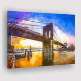Brooklyn Bridge New York City Dawn City Art Watercolor Canvas Prints Wall Art Home Decor, Large Canvas