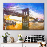 Brooklyn Bridge New York City Dawn City Art Watercolor Canvas Prints Wall Art Home Decor, Large Canvas