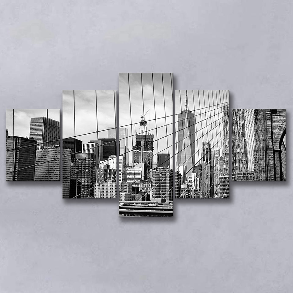 Brooklyn Bridge Art New York City 5 Piece Canvas Prints Wall Art Decor, Multi Panels, Mixed Canvas