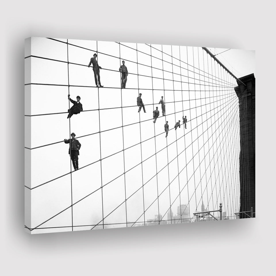 Brooklyn Bridge Black And White Print, Painters On The Brooklyn Bridge Canvas Prints Wall Art Home Decor
