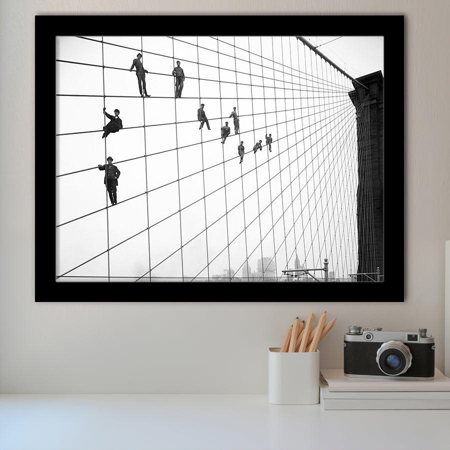 Brooklyn Bridge Black And White Print, Painters On The Brooklyn Bridge Framed Art Prints, Wall Art,Home Decor,Framed Picture