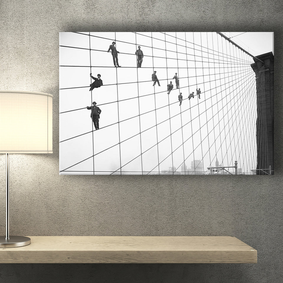 Brooklyn Bridge Black And White Print, Painters On The Brooklyn Bridge Canvas Prints Wall Art Home Decor