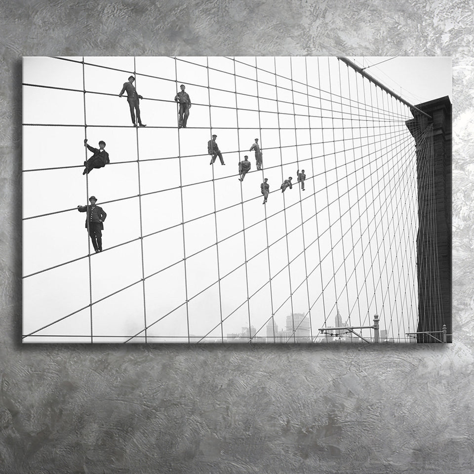 Brooklyn Bridge Black And White Print, Painters On The Brooklyn Bridge Canvas Prints Wall Art Home Decor