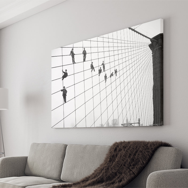 Brooklyn Bridge Black And White Print, Painters On The Brooklyn Bridge Canvas Prints Wall Art Home Decor