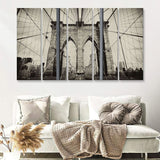 Brooklyn Bridge Black And White 5 Pieces Canvas Prints Wall Art - Painting Canvas, Multi Panels, Wall Decor