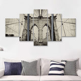 Brooklyn Bridge Black And White 5 Pieces Canvas Prints Wall Art - Painting Canvas, Multi Panels, Wall Decor