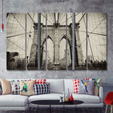 Brooklyn Bridge Black And White 5 Pieces Canvas Prints Wall Art - Painting Canvas, Multi Panels, Wall Decor