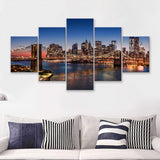 Brooklyn Bridge Lower Manhattan 5 Piece Canvas Prints Wall Art - Painting Prints, Wall Decor,Multi Panel