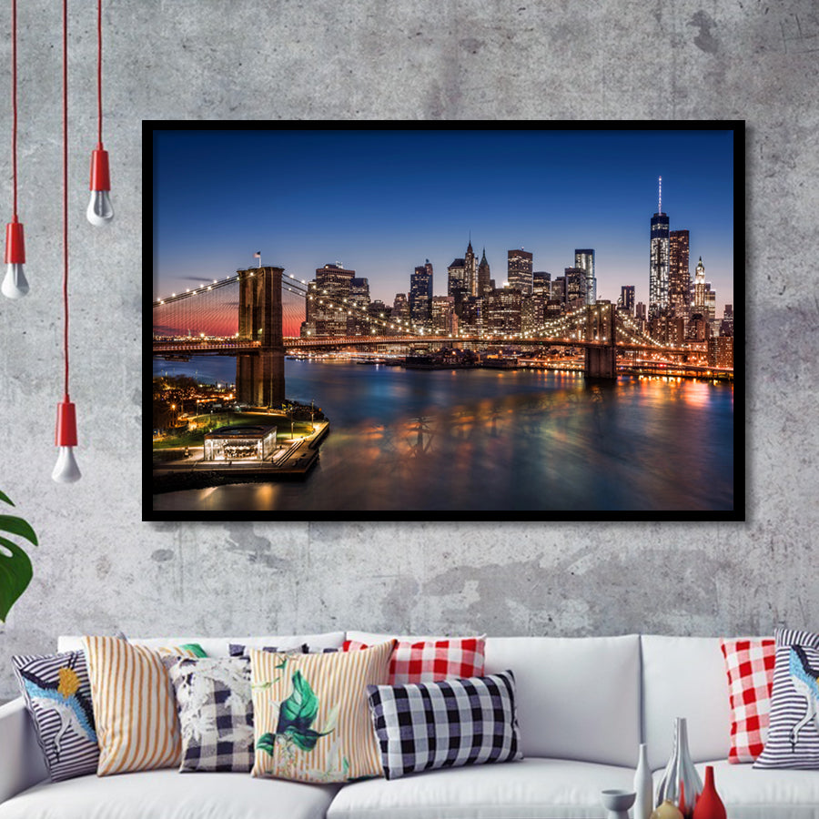 Brooklyn Bridge Lower Manhattan Framed Art Prints Wall Decor - Painting Prints, Framed Picture