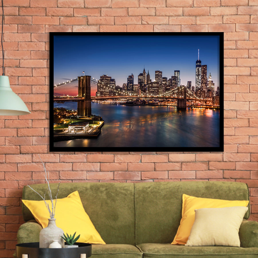 Brooklyn Bridge Lower Manhattan Framed Art Prints Wall Decor - Painting Prints, Framed Picture
