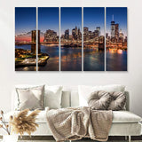Brooklyn Bridge Lower Manhattan 5 Piece Canvas Prints Wall Art - Painting Prints, Wall Decor,Multi Panels