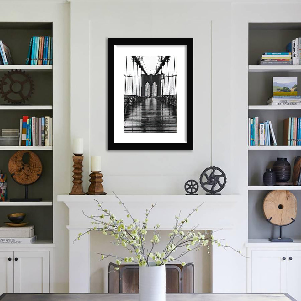 Brooklyn Bridge (New York City)-Black and white Art, Art Print, Plexiglass Cover