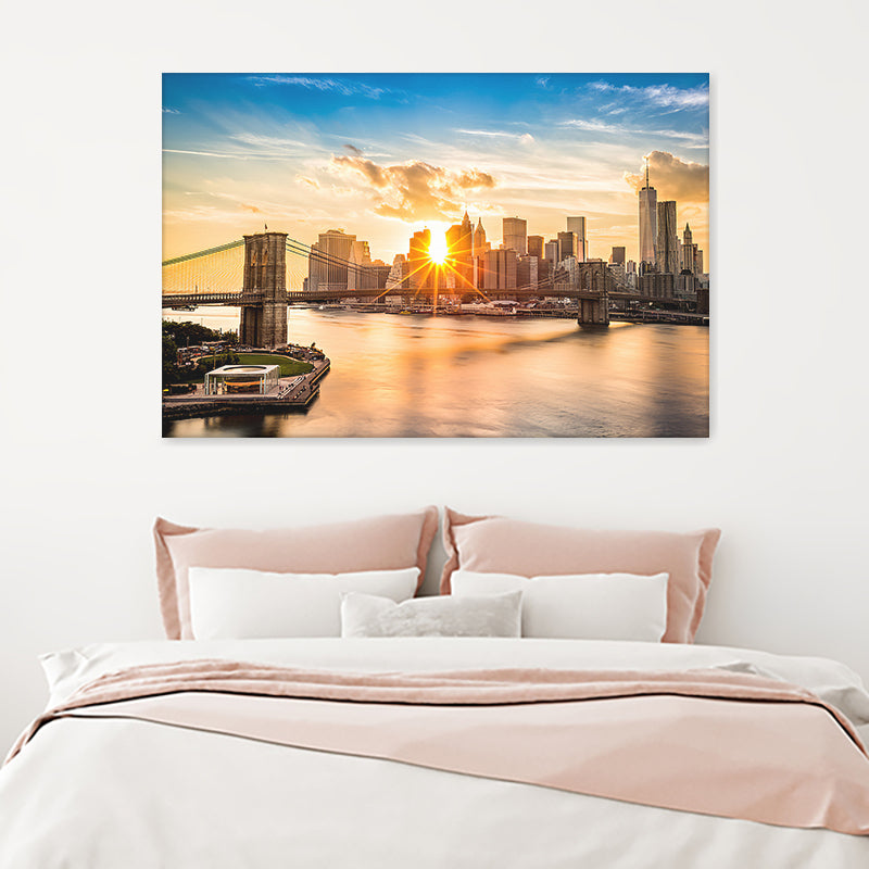 Brooklyn Bridge And The Lower Manhattan Skyline At Sunset Canvas Wall Art - Canvas Prints, Prints for Sale, Canvas Painting, Canvas On Sale