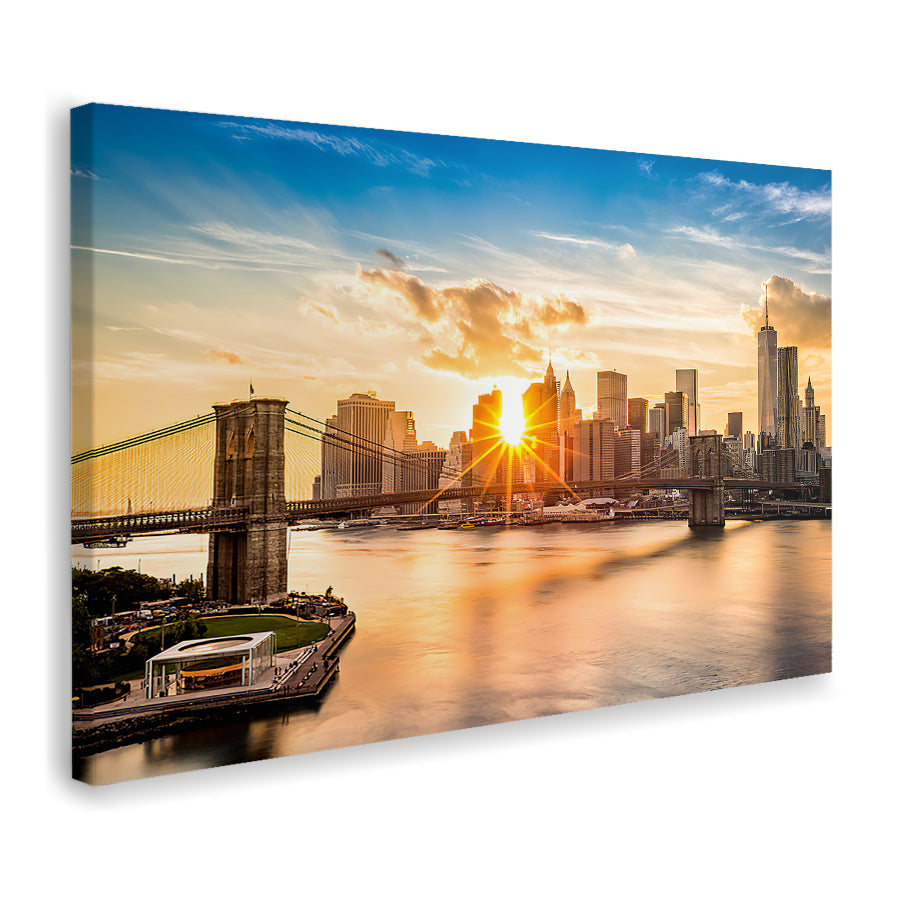 Brooklyn Bridge And The Lower Manhattan Skyline At Sunset Canvas Wall Art - Canvas Prints, Prints for Sale, Canvas Painting, Canvas On Sale