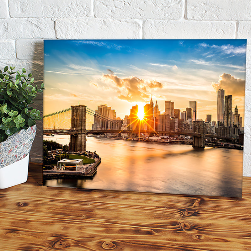 Brooklyn Bridge And The Lower Manhattan Skyline At Sunset Canvas Wall Art - Canvas Prints, Prints for Sale, Canvas Painting, Canvas On Sale