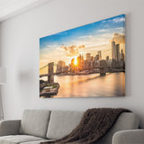 Brooklyn Bridge And The Lower Manhattan Skyline At Sunset Canvas Wall Art - Canvas Prints, Prints for Sale, Canvas Painting, Canvas On Sale