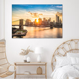 Brooklyn Bridge And The Lower Manhattan Skyline At Sunset Canvas Wall Art - Canvas Prints, Prints for Sale, Canvas Painting, Canvas On Sale