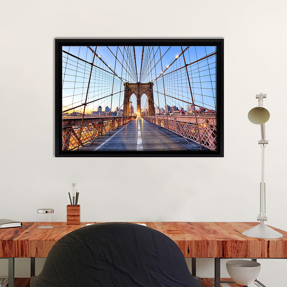 Brooklyn Bridge At Nigth Framed Canvas Wall Art - Framed Prints, Canvas Prints, Prints for Sale, Canvas Painting