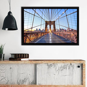 Brooklyn Bridge At Nigth Framed Canvas Wall Art - Framed Prints, Canvas Prints, Prints for Sale, Canvas Painting