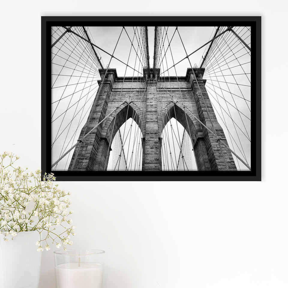 Brooklyn Bridge in New York City Brooklyn Bridge Black and White Framed Canvas Prints Wall Art Decor - Paiting Canvas, Art Prints