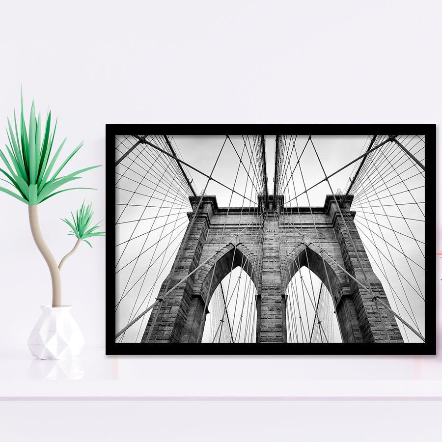 Brooklyn Bridge in New York City Brooklyn Bridge Black and White Framed Art Prints Wall Decor - Painting Prints, Framed Picture