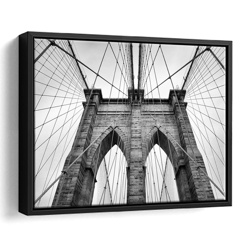 Brooklyn Bridge in New York City Brooklyn Bridge Black and White Framed Canvas Prints Wall Art Decor - Paiting Canvas, Art Prints