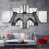 Brooklyn Bridge in New York City Brooklyn Bridge Black and White 5 Piece Canvas Prints Wall Art Decor - Painting Canvas, Multi Panels