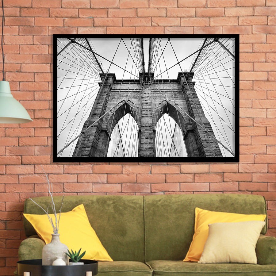 Brooklyn Bridge in New York City Brooklyn Bridge Black and White Framed Art Prints Wall Decor - Painting Prints, Framed Picture