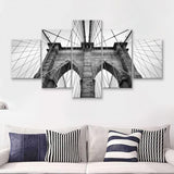 Brooklyn Bridge in New York City Brooklyn Bridge Black and White 5 Piece Canvas Prints Wall Art Decor - Painting Canvas, Multi Panels