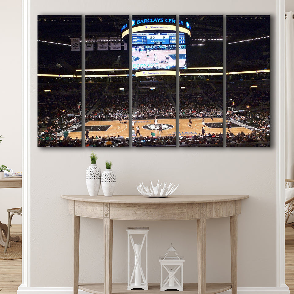 Brooklyn Nets Stadium Canvas Prints Barclays Center Wall Art Basketball,Multi Panels B,Sport Stadium Art Prints, Fan Gift