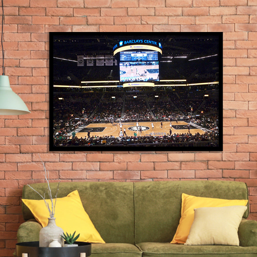 Brooklyn Nets at Barclays Center, Stadium Canvas, Sport Art, Gift for him, Framed Art Prints Wall Art Decor, Framed Picture
