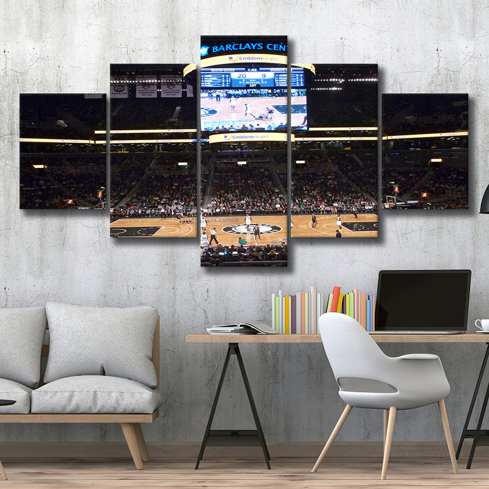 Brooklyn Nets at Barclays Center, Stadium Canvas, Sport Art, Large Canvas, Multi Panels, Canvas Prints Wall Art Decor