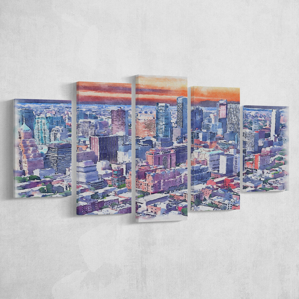 Brooklyn Watercolor Brooklyn New York, 5 Pieces, Multi Panel Canvas Prints Wall Art Decor