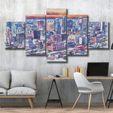 Brooklyn Watercolor Brooklyn New York, 5 Pieces, Multi Panel Canvas Prints Wall Art Decor