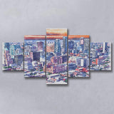 Brooklyn Watercolor Brooklyn New York, 5 Pieces, Multi Panel Canvas Prints Wall Art Decor