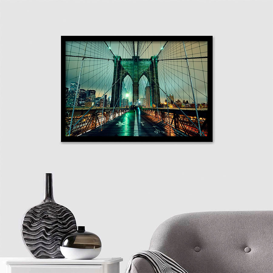 Brooklyn Bridge Night Nyc United States Wallpaper Framed Wall Art Prints - Framed Prints, Prints for Sale, Framed Art