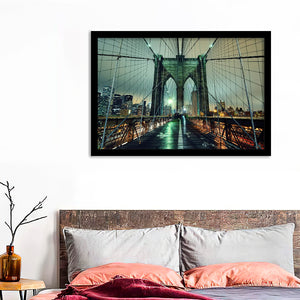 Brooklyn Bridge Night Nyc United States Wallpaper Framed Wall Art Prints - Framed Prints, Prints for Sale, Framed Art