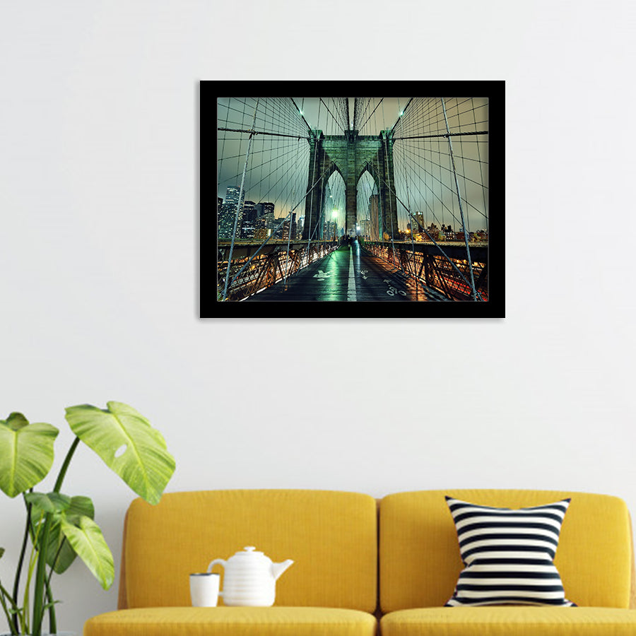 Brooklyn Bridge Night Nyc United States Wallpaper Framed Wall Art Prints - Framed Prints, Prints for Sale, Framed Art