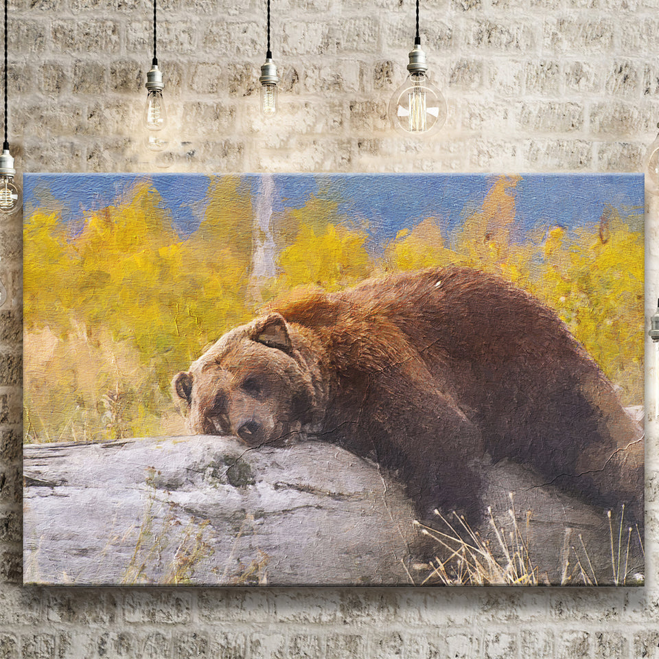 Brown Bear Resting on a Log Canvas Prints Wall Art Decor - Paiting Canvas, Art Prints, Wall Decor, For Sale