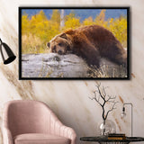 Brown Bear Resting on a Log Framed Canvas Prints Wall Art Decor - Paiting Canvas, Art Prints, Floating Frame