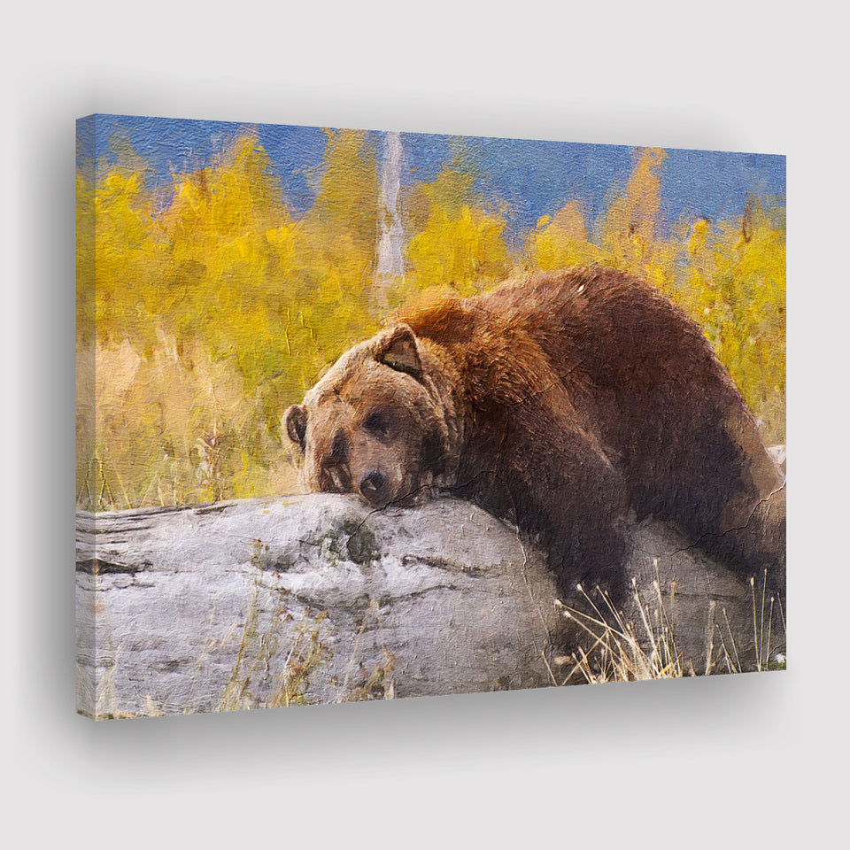 Brown Bear Resting on a Log Canvas Prints Wall Art Decor - Paiting Canvas, Art Prints, Wall Decor, For Sale