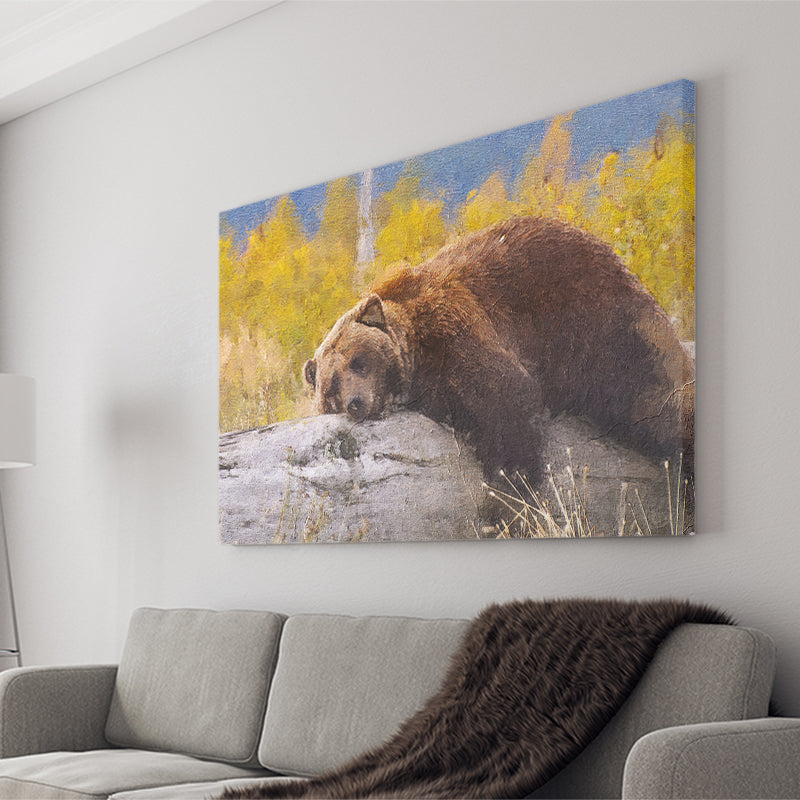 Brown Bear Resting on a Log Canvas Prints Wall Art Decor - Paiting Canvas, Art Prints, Wall Decor, For Sale