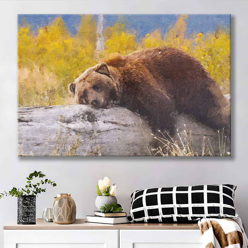 Brown Bear Resting on a Log Canvas Prints Wall Art Decor - Paiting Canvas, Art Prints, Wall Decor, For Sale