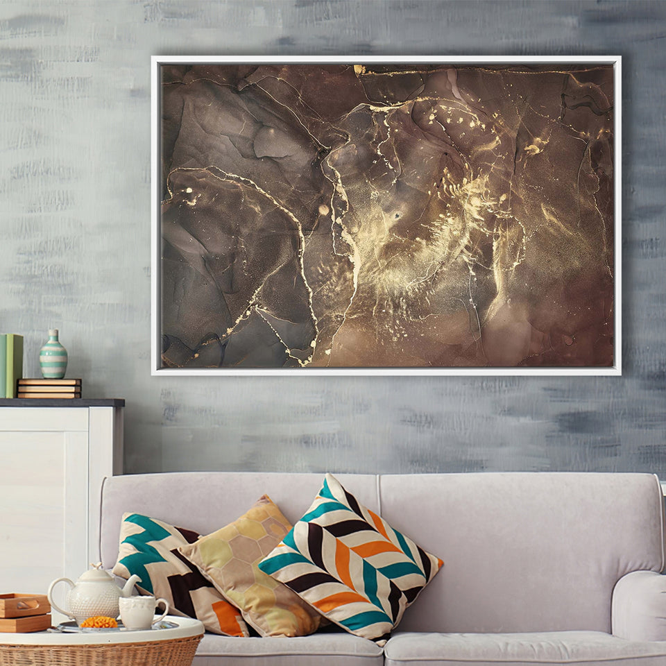 Brown Marble Wall Decor, Abstract Gold Print, Framed Canvas Prints Wall Art Home Decor,Floating Frame, Ready to Hang
