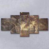 Brown Marble Wall Decor, Abstract Gold Print, Multi Panels, 5 Pieces, Canvas Prints Wall Art Home Decor