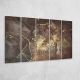 Brown Marble Wall Decor, Abstract Gold Print, Multi Panels, 5 Pieces B, Canvas Prints Wall Art Home Decor,X Large Canvas